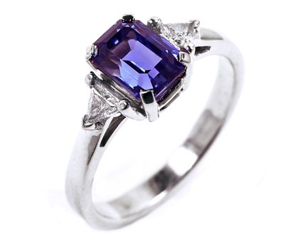 Platinum Diamond & Ceylon Sapphire 3 Stone Ring Size 7.25 Ct.tw 2.40