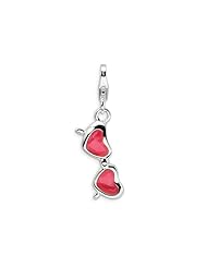 Amore LaVita(tm) Sterling Silver 3-D Enameled Coral Heart Sunglasses w/Lobster Clasp Charm for Charm Bracelet