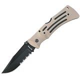 Desert Mule Folder, Serrated, Black Blade, Tan Nylon Sheath