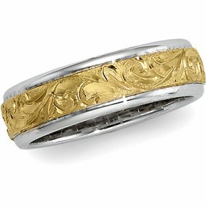Genuine IceCarats Designer Jewelry Gift 18K Yellow & Platinum Gold Wedding Band Ring Ring. Size 9 Two Tone Hand Engraved Band In 18K Yellow & Platinumgold Size 9