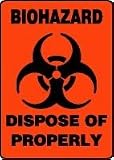 BIOHAZARD DISPOSE OF PROPERLY (W/GRAPHIC) 14 x 10 Adhesive Dura-Vinyl Sign