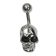 Stainless Steel Belly Ring with Black Australian Crystals - Skull 14g/5mm ball
