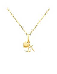 14K Yellow Gold Tiny Faith, Hope, and Charity Charm Pendant with Yellow Gold 0.9mm Oval Angled Cut Rolo Cable Chain Necklace with Spring Ring Clasp - Pendant Necklace Combination (Different Chain Lengths Available)