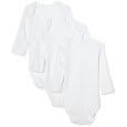 Spasilk 100% Cotton Long Sleeve Lap Shoulder 3-Pack Bodysuit - White, 24 Months