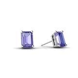 14K White Gold Genuine Emerald-cut Tanzanite Stud Earrings