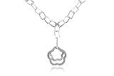 14K White Gold Matte-Finish Hammered-Finish Hand-Crafted Y-Shaped Necklace, Designed with a Flower-Shaped Open Link Drop and Enhanced with Pave Set Diamonds.