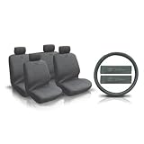 Car Seat Cover Full Set Faux Leather Solid Gray