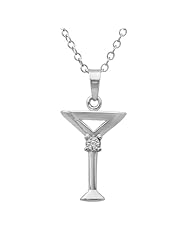 Sterling Silver Diamond Martini Glass Pendant-Necklace on an 18inch Chain