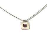 a square shape garnet stone set into square pendant- complete with 16