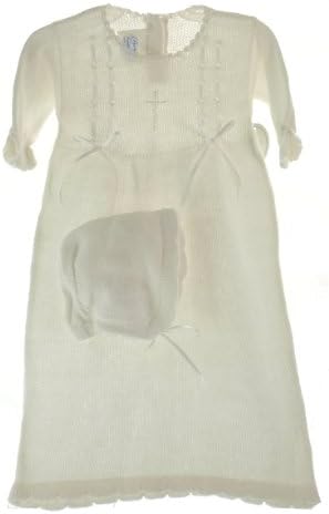 Girls Knit Christening Baptism Gown & Bonnet Set with Cross 3M
