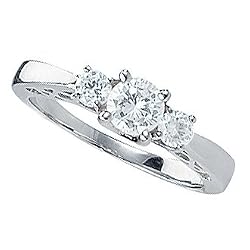 14Kt White Gold Round Cut 0.85 ctw. Three-Stone Diamond Ring