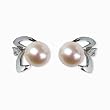 Natural White 5.5-6mm Aster 14k Gold Diamond Cultured Pearl Stud Earrings (White Gold) - Dahlia Classic Collection