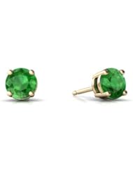 Genuine Emerald 14kt Yellow Gold Stud Earrings
