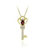 18K Gold over Silver Designer Garnet & Diamond Accent Crown Key Slide Pendant