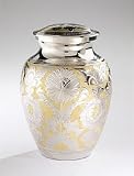 The Classic Cremation Urn. Hand Engraved Solid Brass With Silver Lacquer Coat. 3 Height. Includes Velvet Storage & Display Box.