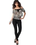 XOXO Animal-Print Cold Shoulder Blouse & French Terry Skinny Pants
