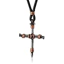 Bob Siemon Stainless Steel Nail and Copper Wire Cross Pendant on Leather Cord, 30"