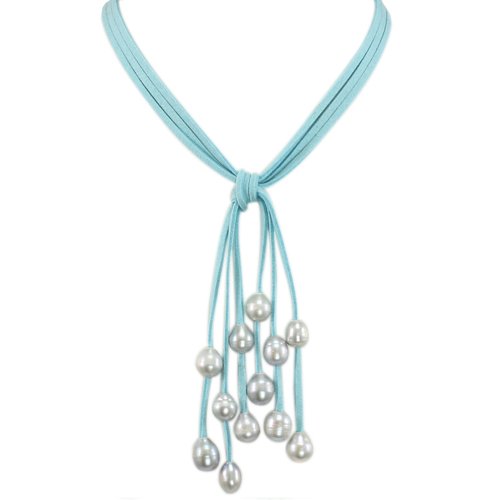 Blue Triple Strand Cascading Suede Necklace