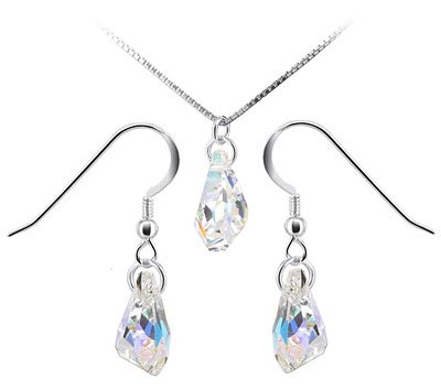 Made with Swarovski Elements® Clear AB Crystal .925 Sterling Silver 14 16 18 20 22 24 30 Long Earrings Pendant Necklace Set