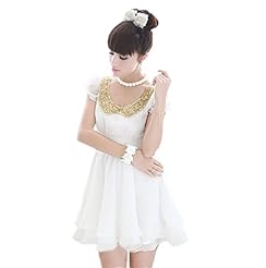 Summer Chiffon/Polyester Pleated Puff Sleeves  Dress