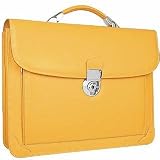 L.A.P.A. Front Zip Pocket Single-Gusset Leather Briefcase Mustard Yellow