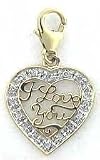 I Love You in Heart, 14K Gold Diamond Charm