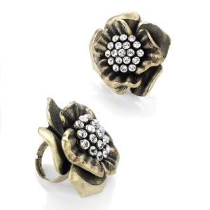 Womens Burn Gold Crystal Diamante Designer Ring