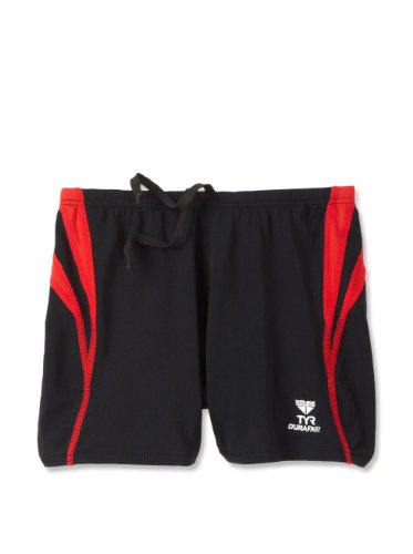 TYR Sport Boys' Alliance Durafast Splice Square Leg Swim Suit,Black/Red,24