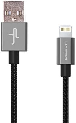 Juno Power KAEBO (BLACK WITH GREY HEAD) - Lightning Cable (Apple Certified) - 1 Meter (3.3 FT) Braided iPhone Lighting 8 Pin Cable with Aluminum Connectors for iPhone 6 Plus, 6, 5S, 5C, 5; iPad Air, iPad Mini and More; Apple Lightning Cable, Lightning Charger, Lightning Cable MFI Certified