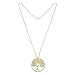 AeraVida Enhanced Yellow-White Citrine Stone Eternal Tree of Life Brass Long Necklace