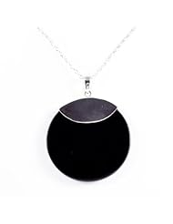 Original sterling silver 925 onyx round shaped pendant 40 mm diametre with silver motif. Comes with sterling silver chain 438 mm long. Designed and hand finished in France. Matching earrings available.