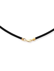 14k Yellow Gold 3mm 16in with Yellow Clasp Black Rubber Cord Necklace.
