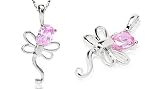 Oval Cut Pink Cz Dragonfly Pendant Sterling Silver