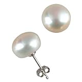 White 10-11mm AAAA Cultured Pearl Platinum Overlay CAREFREE Sterling Silver Stud Earrings (LS1B)