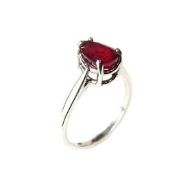 Pear Ruby Ring in Sterling Silver by