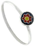 Tiny Sterling Silver 1/4 (6 mm) Round Purple Resin Ring with Bright Pink Flower Design