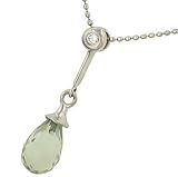 Ladies Green Amethyst Briolette Pendant with Bezel Set Diamond Accent on Beaded Chain Diamond .03cttw