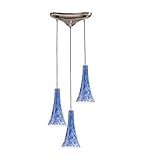 3 Light Pendant In Satin Nickel And Starlight Blue Glass