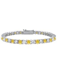 Yellow Sapphire and Cubic Zirconia Prong Set Tennis Bracelet in 14K White Gold 7.00 Carat TGW