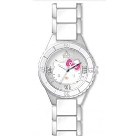 Hello Kitty - 25014 - Montre Fille - Quartz Analogique - Bracelet Acier inoxydable Blanc