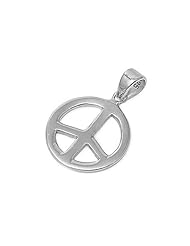 Sterling Silver Peace Sign Symbol Pendant Beautiful Cute Charm Pure 925 New 17mm with 1mm Ball Bead Chain