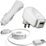 Brand New Combo of Retractable USB Data Cable + Home Charger Adapter & Car Charger Adapter for Apple iPod Nano 2nd Generation 2GB, 4GB, 8GB