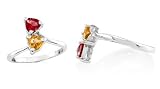 Twin Heart Garnet & Citrine Ring Sterling Silver