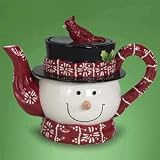 9 Cute Red Snowman & Cardinal China Christmas Teapot