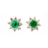 14-Karat Yellow Gold Emerald and Diamond Earrings