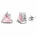 Large Pink Cubic Zirconia Triangle Studs Silver Earrings