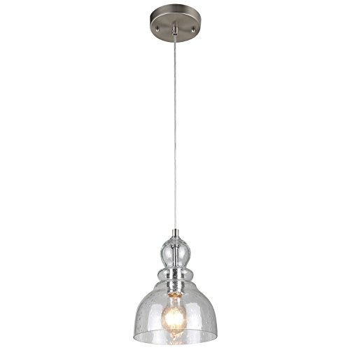 Westinghouse 6100700 Industrial One-Light Adjustable Mini Pendant with Handblown Clear Seeded Glass, Brushed Nickel Finish