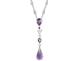 Amethyst Gemstone and Diamond Drop Necklace 1 Carat (ctw) in 14K White Gold