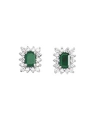 14K White Gold Emerald-Cut Emerald and Diamond Earrings