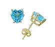 14k Yellow Gold Four Prong 6mm Heart-Shape Blue Topaz Stud Earrings